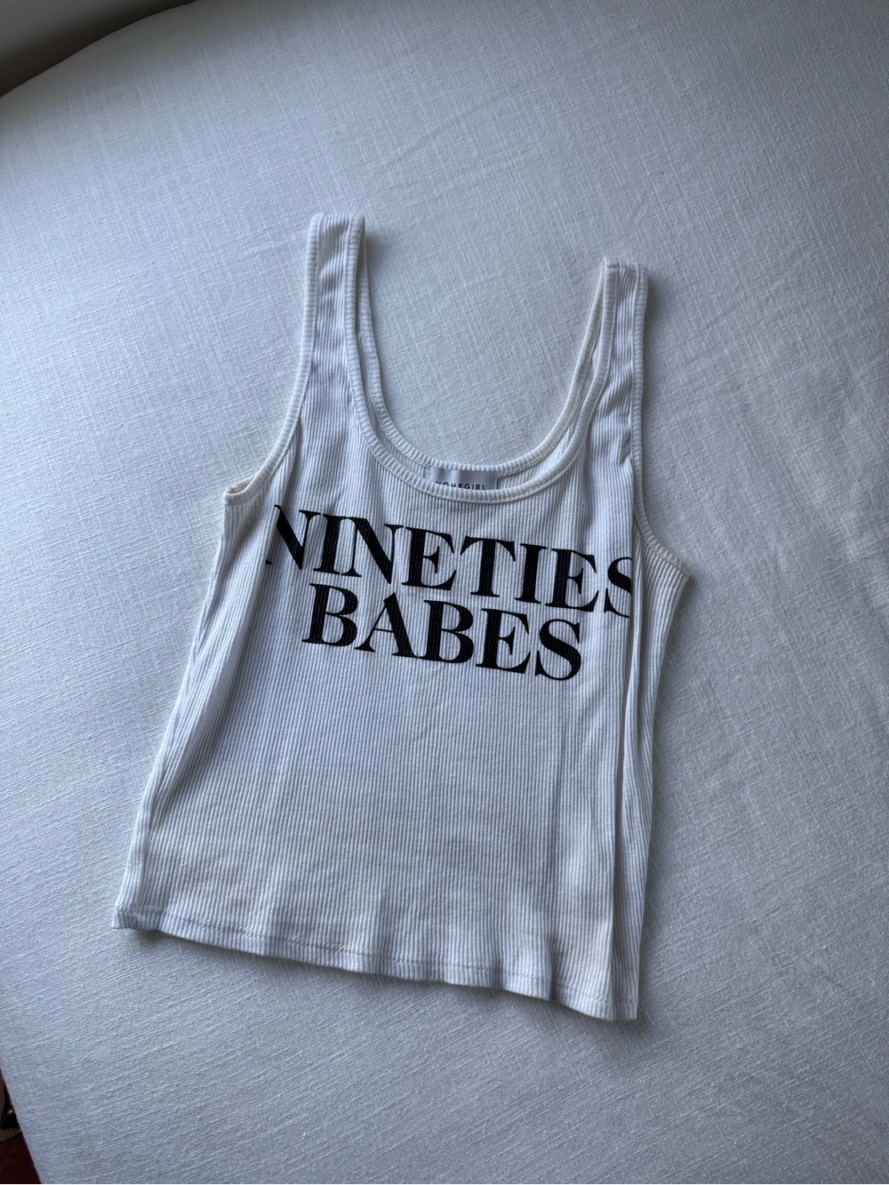 Nineties Babes Ribbed Tank Top - White
